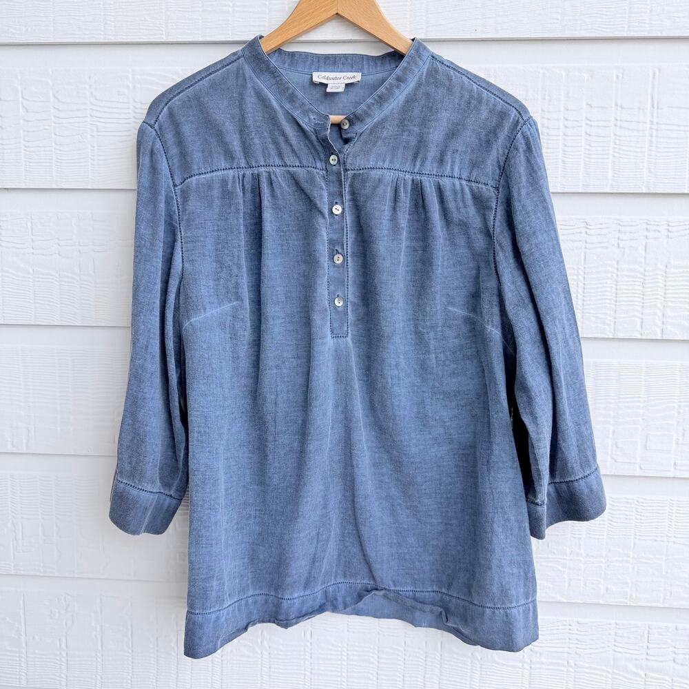 Coldwater Creek Chambray Tunic XL Boho Lace Trim Cotton Top